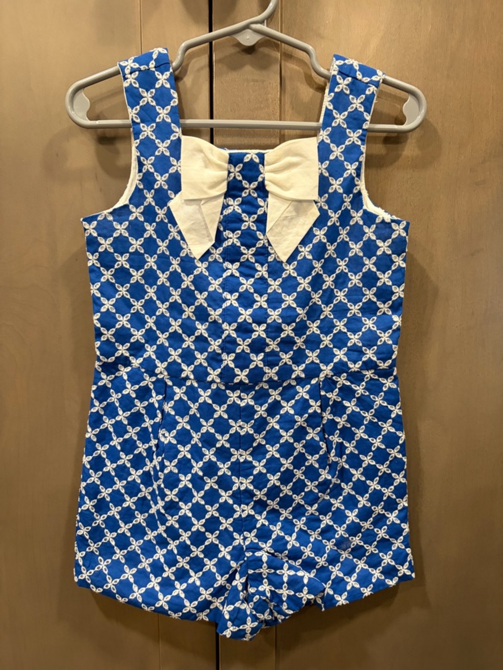 Janie and Jack Blue Floral Embroidered Romper with White Accents